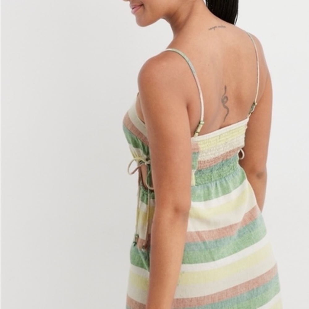 aerie Striped Spaghetti‑Strap Mini Dress in Green, Cream & Tan